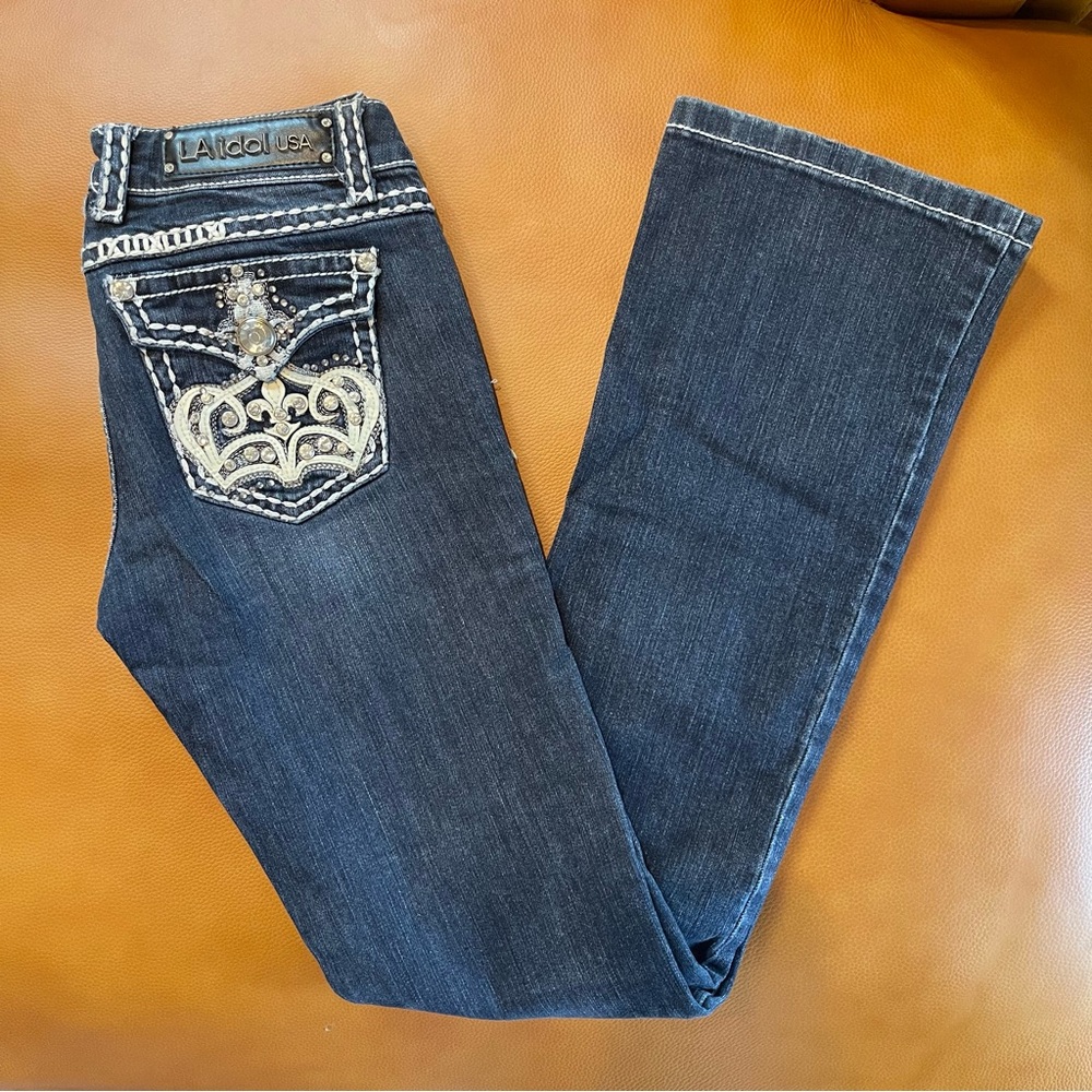 Dark Wash Rhinestone Boot Cut Jeans Y2K